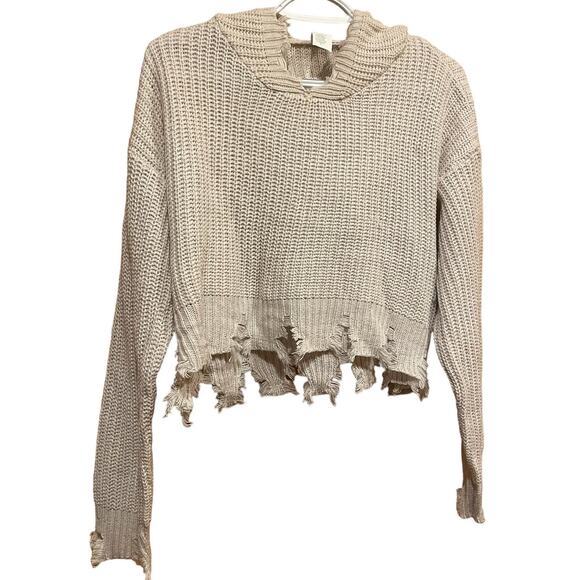 Derek Heart cropped hooded ripped sweater - Picture 1 of 2